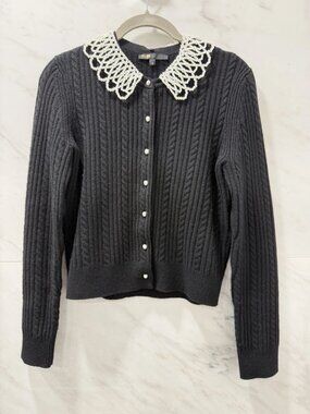Maje Women’s Black Sweater Bead Removable Collar Long Sleeves Size 0